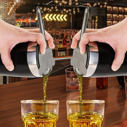 Cocktail Strainer-Stainless Steel Bar Tools Bartender Cocktail Strainer Set:Hawthorne Strainer,Julep Strainer and Conical Fine Mesh Strainer (Black) - color: Black