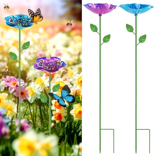 2 Pack Bee Watering Station, Metal Bee Feeder with Glass Marbles, Flower Shape Bee Butterfly Watering Station Bee Waterer Bee Water Catcher Cups for Outdoor Garden Courtyard Decor - color: 2PCS-Flower