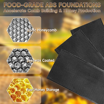10 Pack Black Bee Medium Frames Unassembled, Wooden Bee Hive Frames with Plastic Beeswax Coated Foundations for Medium Super Box - color: Black