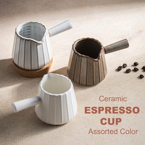 Espresso Cups Ceramic, 200ML Espresso Measuring Cup with Handle, Expresso Shots Cups with Scale, Espresso Accessories, White - color: B-White