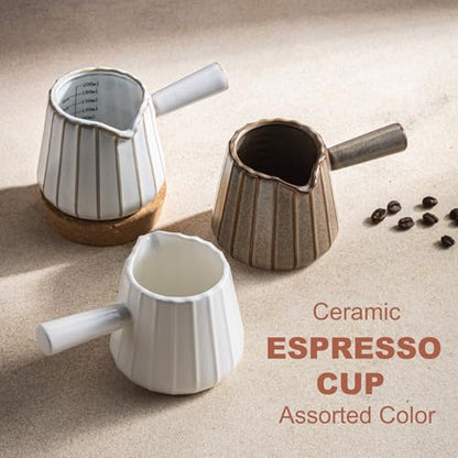 Espresso Cups Ceramic, 200ML Espresso Measuring Cup with Handle, Expresso Shots Cups with Scale, Espresso Accessories, White - color: B-White