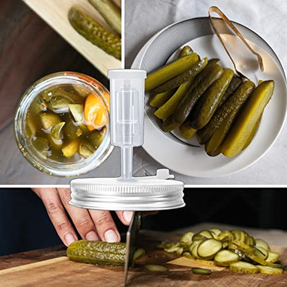 laffeya Stainless Steel Fermentation Lids for Wide Mouth Mason Jars, 4 Set | 4 Ferment Lid+Fermenting airlock+Grommet+Rings, for Sauerkraut, Pickle, Kimchi, Hot sauce. Fits 3.38in wide-mouth (Jars excl)