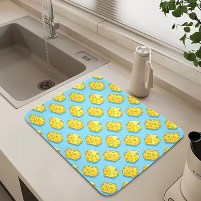Cartoon Cheese Dish Drying Mat,16x12 inch, Water Absorbent Microfiber Dish Drying Pad for Countertops,Sinks,Draining Racks - size: 15.7x11.8inch
