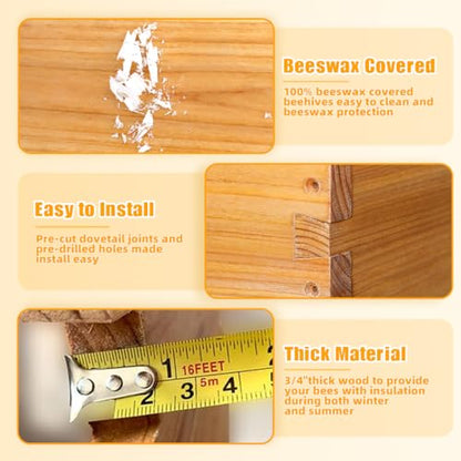 POLLIBEE 8 Frame Bee Hive Beeswax Coated Complete Bee Hives Includes Bee Frames and Waxed Foundations (2 Deep Boxes & 2 Medium Boxes) - size: 8 Frame-4L