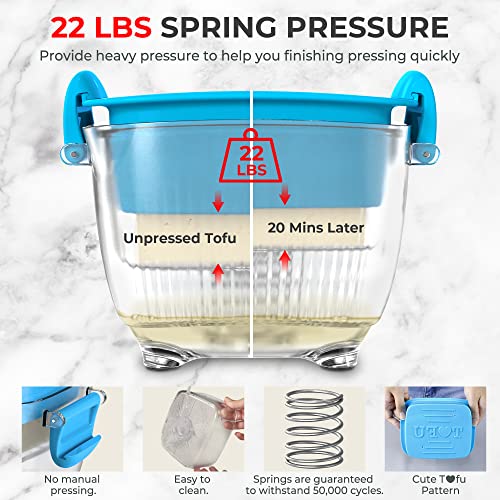 Large 20 oz Tofu Press, Easily Remove Water from Tofu in 10-20 Mins, Vegan Tofu Presser for Firm or Extra Firm Tofu, Dishwasher Safe & BPA Free, with Drip Tray, Tofu Recipe Included - size: Fit for 12-20oz Tofu