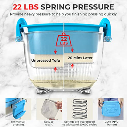 Large 20 oz Tofu Press, Easily Remove Water from Tofu in 10-20 Mins, Vegan Tofu Presser for Firm or Extra Firm Tofu, Dishwasher Safe & BPA Free, with Drip Tray, Tofu Recipe Included - size: Fit for 12-20oz Tofu
