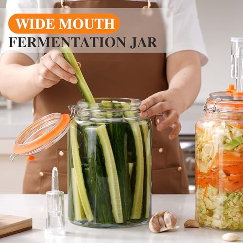 1 Gallon Glass Fermenting Jar with Airlock, Single Pack | Wide Mouth Fits Your Whole Hand For Easy Packing And Cleaning - size: 1 Gallon