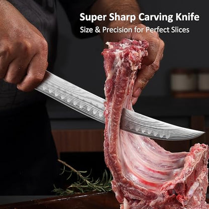 PAUDIN Carving Knife, 10 Inch Butcher Knife, Forged High Carbon German Stainless Steel, Razor Sharp Curved Brisket Slicing Kinfe for Poultry Beef Pork Meat Cutting, Ergonomic wood Handle Design - style: 10" Carving Knife
