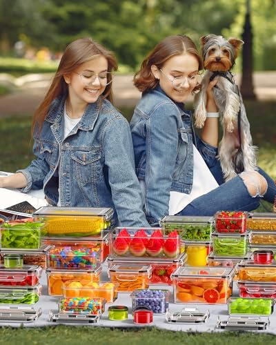 KEMETHY 70 PCS Food Storage Containers with Lids(35 Containers & 35 Lids), BPA-Free Plastic Food Containers for Kitchen Storage, Leak Proof, Reusable Meal Prep Containers with Labels & Pen - color: 70 PCS