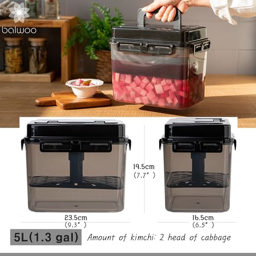 SMART Automatic Press Plate Food Storage Container for Kimchi Sauerkraut Pickle Fermentaion/Airtight Lid Food Storage Container for Preserved Food Bulk Fermentation (5L / 1.3 gal) - size: 5 L