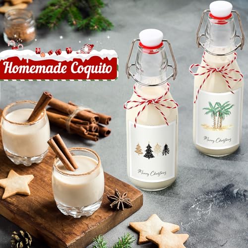 Havawish 16 Pcs Merry Christmas 8 oz Coquito Swing Top Glass Bottles with Airtight Cap Lids Labels Clear Flip Top Bottles with Stoppers for Homemade Christmas Home Brewing Beer Beverages(Fresh) - style: Fresh