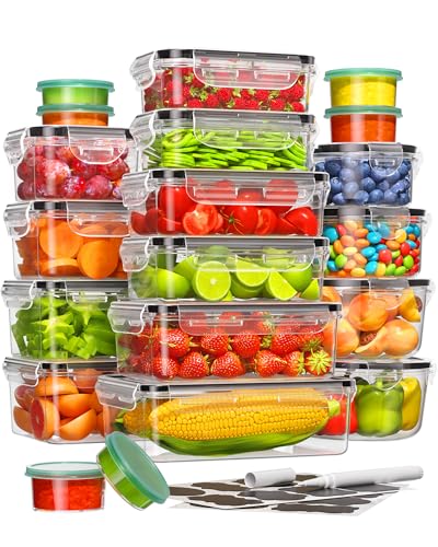 40 Piece Food Storage Containers with Lids(20 Containers & 20 Lids), BPA-Free Plastic Food Containers for Kitchen Storage and Organization, Leak Proof Meal Prep Container, Includes Labels & Pen - color: 40 Piece