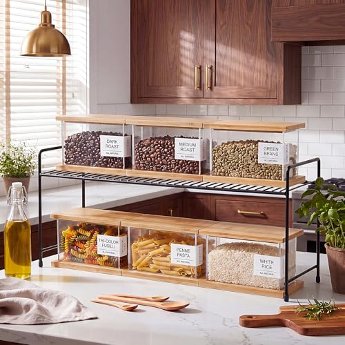 6 Pack Square Acrylic Pantry Storage Containers with Lid Cereal Containers Storage with 144 Pantry Labels, 100oz Small Spice Jars with Airtight Bamboo Lids and Spoon for Sugar, Cereal, Spice - size: 71oz