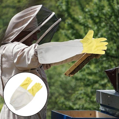 Long Sleeve Beekeeping Gloves with Elastic, Pu and Canvas Material, Extended Sleeve Protection, High Durability, Ventilated Design for Outdoor Work and Beekeeping Activities