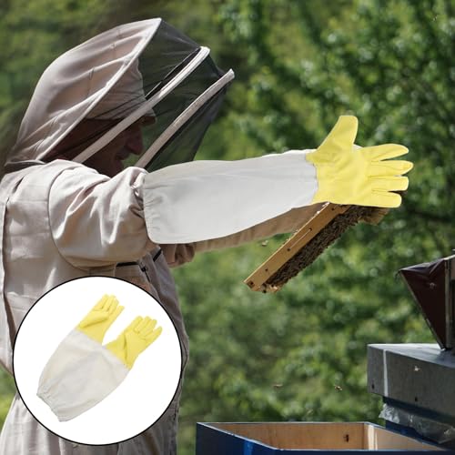 1 Pair Beekeeper Protective Gloves with Pu and Canvas Material, High Durability and Insect, Long Sleeve Design for Gardening and Outdoor Work