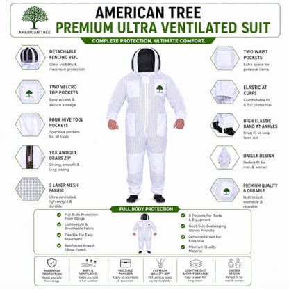 3 Layers Beekeeping Suit for Men and Women, Ventilated Mesh Full Body Protective Gear, (White, XL) - size: XL