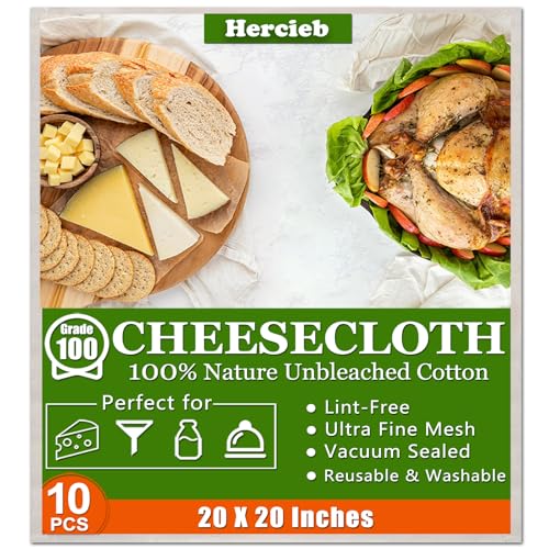 10 Pcs Cheese Cloths for Straining, 20x20 Inch Grade 100 Precut Cheese Cloth With Fabric Fine Mesh Cloth, 100% Unbleached Cotton, Reusable Muslin Cheesecloth for Straining, Juicing, Cooking Turkey - color: 10 Pcs