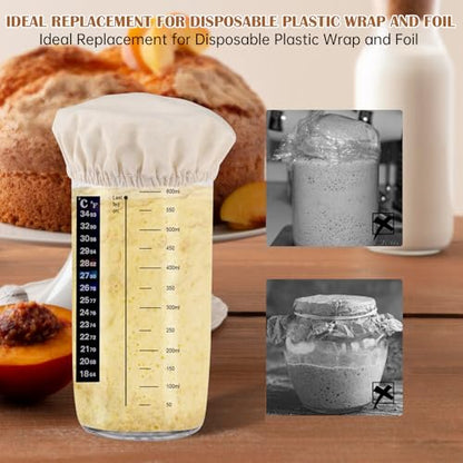 6Pcs Sourdough Starter Jar Covers Reusable Fermentation Lids Fits 3-4 Inch Jar Mouths, Elastic Cloth Bowl Covers Breathable Sourdough Jars Cover for Mason Jars Wide Mouth and Normal Mouth