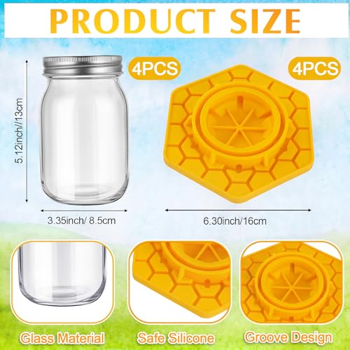 8 Pack Bee Feeder for Mason Jar Bee Watering Station Garden Silicone Sugar Water Feeder Beekeeping Drinking Equipment Tools with Mason Jars for Drinking Water(Ginger Yellow,Hexagon) - color: Ginger Yellow, style: Hexagon