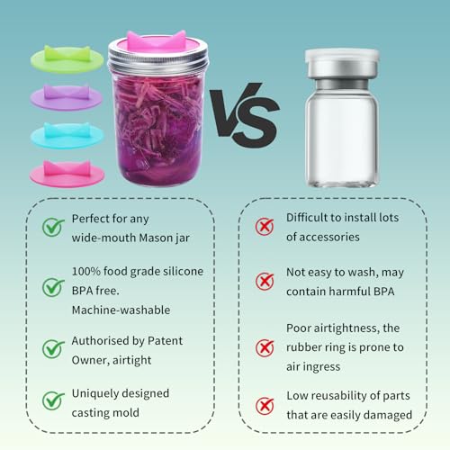 Mason Jar Fermentation Kit Sauerkraut Making Kit - Fermenting Airlock Lids for Wide Mouth Mason Jars Excluding steel rings and bottles(AirLock+Glass weight)
