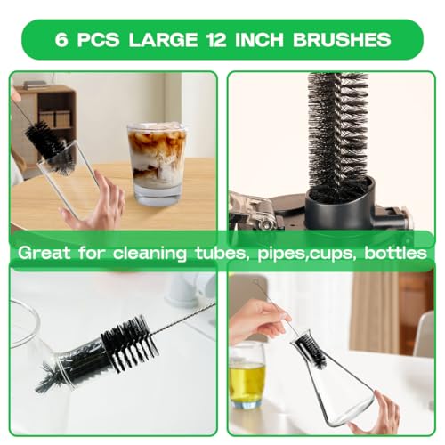 Brush Family 빨대 클리너 브러시 세트, 재사용 가능한 음료 빨대, 새 모이통, 파이프 청소용 엑스트라 롱 파이프 물병 브러시 12개, 블랙 (12피스 다양한 직경 세트) - size: 10-12 inch mixed diameters set (12pcs)