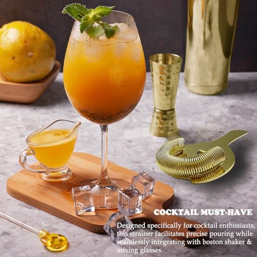 Gold Cocktail Strainer for Drinks 2 Prong Hawthorne Strainer with Removable Spring Stainless Steel Bartending Strainer Bar Cart Tool - color: Gold