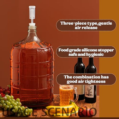 Suzile 2 Pieces 5 Gallon Glass Carboy 5 Gallon Glass Water Jug with Drilled Silicone Stoppers and Airlock Fermenting Carboy Clear Beer Wine Fermenter for Beer Wine Making Equipment - size: 5 Gallon