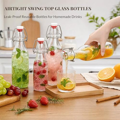 Swing Top Glass Bottles 8 oz with Flip Airtight Lids,8 Pack | Glass Brewing Bottles with Rubber Seal Stopper Caps for Kombucha, Beverages, Oil, Vinegar, Water, Juice