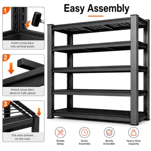 Garage Shelving Unit 72 W x 30 D x 72 H, 4 Tier Metal Storage Shelves, Upgraded Steel Structure, 2500 LBS Rack for Basement, Warehouse, Pantry - size: 72W x 30"D x 72H