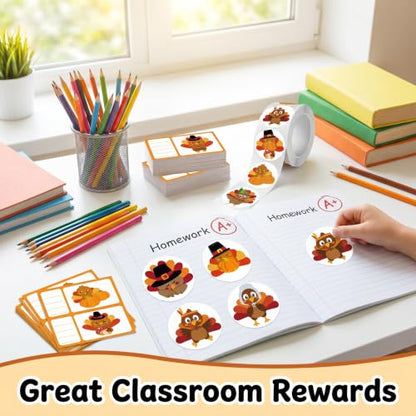 500pcs/Roll Cute Thanksgiving Turkey Stickers 1 Inch Round Autumn Fall Gift Labels Treats Bag Classroom Rewards Envelope Seals Decor - color: 500pcs- Turkey Pattern