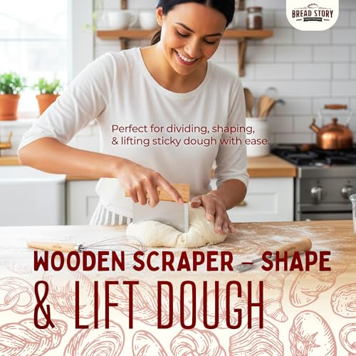 Danish Dough Whisk Set – Wooden Scraper & Lame Scoring Tool | Sourdough Whisk & Mixing Tool Kit | Bread Utensils for Homemade Bread, Pizza, Pastry | Stainless Steel & Wood