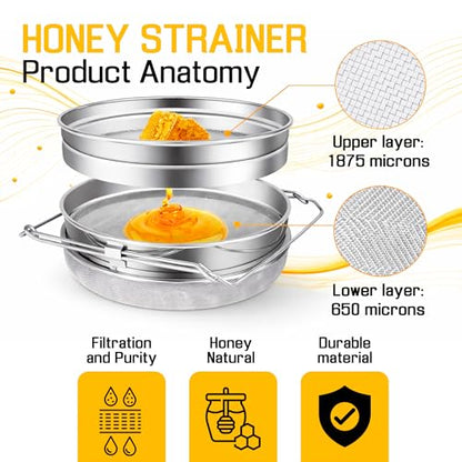 SunVara Parent Honey Strainer Filter Honey Filter 2 Piece Honey Double Strainer Honey Extractor Equipment (Strainer Filter) - style: Strainer Filter