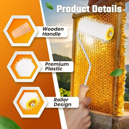 Flexzion Honey Uncapping Needle Roller – Propolis & Honey Beekeeping Tools Supplies for Harvesting - 5-Inch Hardwood Handle Uncapper for Honeycomb Roller Brush Extraction