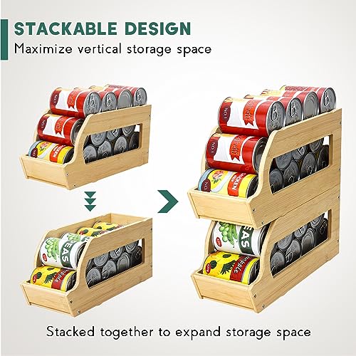 Yumkfoi Bamboo Can Organizers and Storage for Pantry, Soda Can Organizer Beverage Drink Holders, Stackable Canned Goods Organizer Can Dispenser for Pantry, Kitchen, Cabinet (2 Pack) - style: For 26 cans in set of two