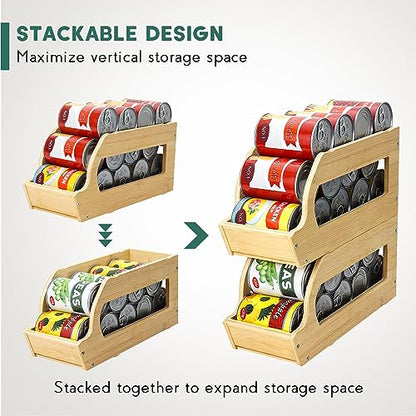Yumkfoi Bamboo Can Organizers and Storage for Pantry, Soda Can Organizer Beverage Drink Holders, Stackable Canned Goods Organizer Can Dispenser for Pantry, Kitchen, Cabinet (2 Pack) - style: For 26 cans in set of two