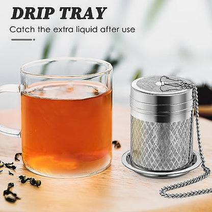 Yoassi Tea Infusers for Loose Tea, Extra Fine Mesh Tea Strainers, 18/8 Stainless Steel Loose Leaf Tea Steeper Tea Diffusers with Extended Chain Hook and Drip Tray 1 Pack - size: Barrel 1 Pack