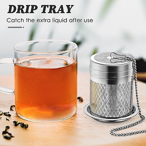 Yoassi Tea Infusers for Loose Tea, 2 Pack Extra Fine Mesh Tea Strainers, 18/8 Stainless Steel Loose Leaf Tea Steeper Tea Diffusers with Extended Chain Hook and Drip Tray - size: Barrel 2 Pack
