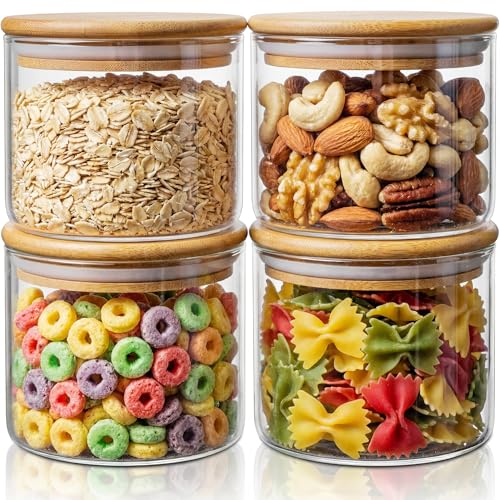 HomArtist 17oz - 4 Pack Glass Jars with Bamboo Lids, Glass Food Storage Containers with Airtight Lids, Air Tight Pantry Storage Containers for Coffee, Sugar, Spice, Meal Prep Jars for Salad & Fruit - color: 17oz 4 Pack