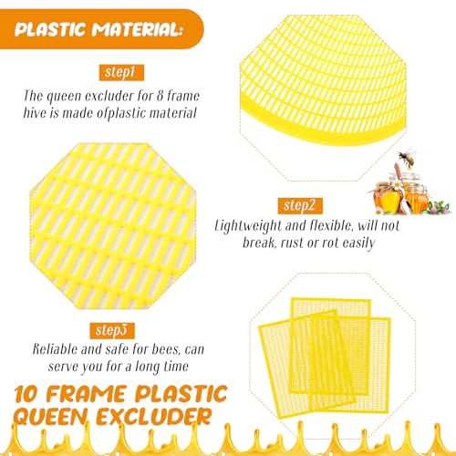 Rtteri 20 Packs 10 Frame Plastic Queen Excluder Beekeeping Queen Excluders Bee Supply Queen Excluder Fits 10 Frame Langstroth Beehives Beekeeping Supplies Kit Tools for All Beekeeping Levels (Yellow) - color: Yellow