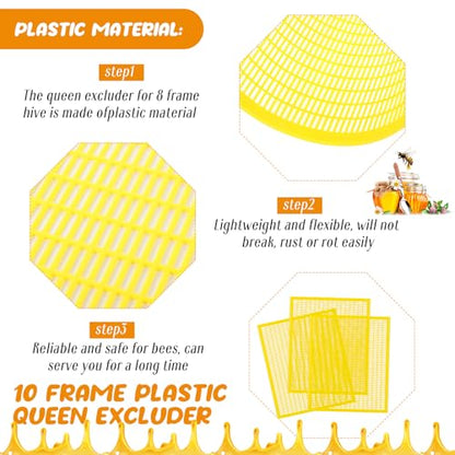 Rtteri 20 Packs 10 Frame Plastic Queen Excluder Beekeeping Queen Excluders Bee Supply Queen Excluder Fits 10 Frame Langstroth Beehives Beekeeping Supplies Kit Tools for All Beekeeping Levels (Yellow) - color: Yellow