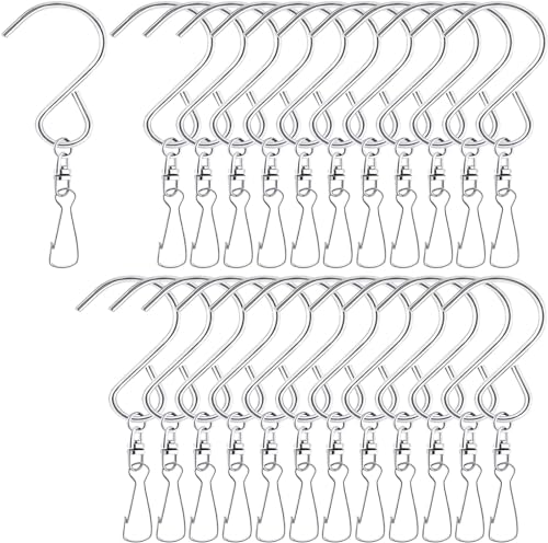 MFDSJ 24 Pcs Swivel Clip Hanging Hooks | Stainless Steel 360 Degree Rotating Windsock Clips for Hanging Wind Chimes, Plants