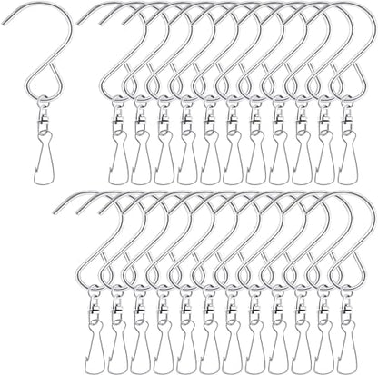 MFDSJ 24 Pcs Swivel Clip Hanging Hooks | Stainless Steel 360 Degree Rotating Windsock Clips for Hanging Wind Chimes, Plants