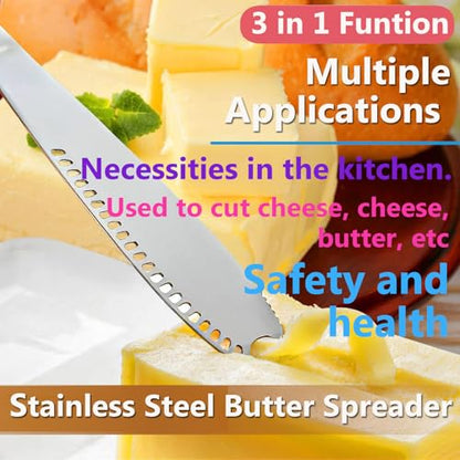 AKOAK 1 Pack Stainless Steel Butter Spatula, 3 in 1 Kitchen Gadget for Shredding Fruits and Vegetables, Breakfast, Butter, Cheese and Jam