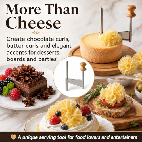 Cheese Curler for Tête de Moine, Swiss-Style Cheese Flower Maker with Stainless Steel Shaver and Solid Wood Base, Cheese Rosette Cutter for Charcuterie Boards, Chocolate, Butter, Desserts and Parties - color: Cheese Curler