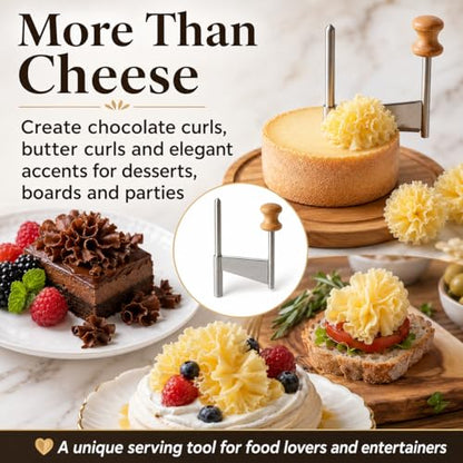 Cheese Curler for Tête de Moine, Swiss-Style Cheese Flower Maker with Stainless Steel Shaver and Solid Wood Base, Cheese Rosette Cutter for Charcuterie Boards, Chocolate, Butter, Desserts and Parties - color: Cheese Curler