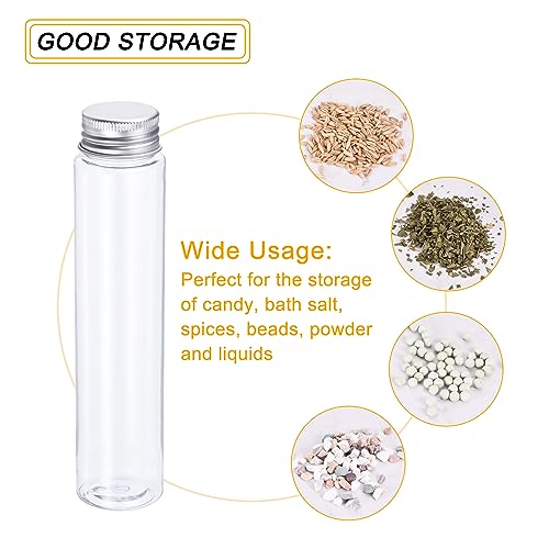 PATIKIL 40Pcs 110ml Plastic Test Tubes with Screw Caps, 155x33mm Tubes Aluminum Lid, for Scientific Experiments Party Decoration Candy Bead Storage Bath Salt