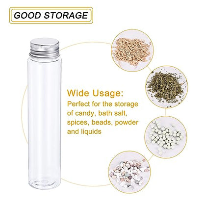 PATIKIL 40Pcs 110ml Plastic Test Tubes with Screw Caps, 155x33mm Tubes Aluminum Lid, for Scientific Experiments Party Decoration Candy Bead Storage Bath Salt