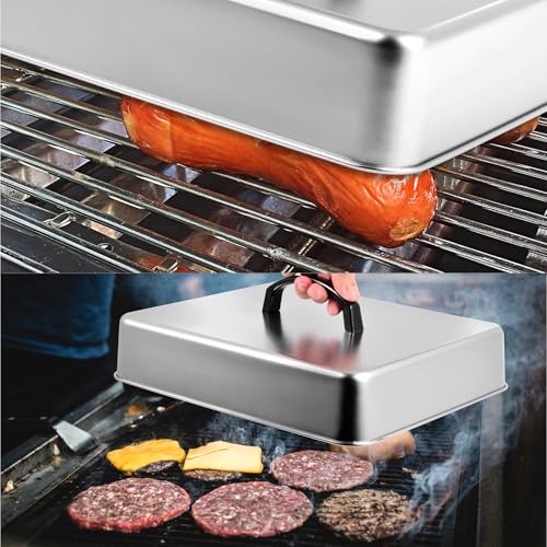 Rectangular Basting Cover, Stainless Steel Grill Cover Lid for Outdoor Cooking, 13"(L) x 11.2"(W) x 2.5"(H), Cheese Melting Dome, Keeps Cooked Food Warm, 1 Pack