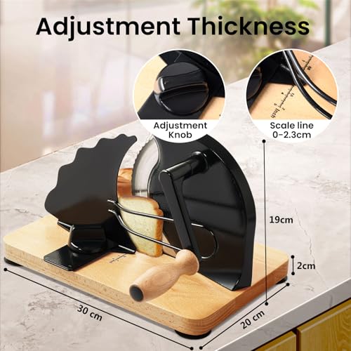 Manual Bread Slicer for Homemade Bread, Bread Cutter for Adjustable and Even Slices, Classic Hand Crank Sourdough Slicer with Scale Line & Powerful Suction Cup, Sharp Stainless Steel Blade (Black) - color: Black