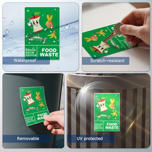 ASUNO Food Waste Recycling Stickers for Bins 150 × 100 mm Trash Vinyl Funny Waterproof Removable Labels Self Adhesive Decals for Home Kitchen Business Outdoor Indoor 12 Pack